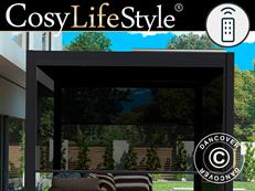Elektrisch zijwandscherm voor bioklimatologisch pergola paviljoen San Pablo, 3m, Zwart