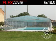 Abri tunnel pour piscine, pliable, 6x10,3x2,7m, Blanc/Transparent