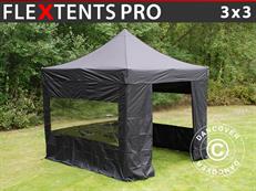 Carpa plegable FleXtents PRO 3x3m Negro, incl. 4 lados