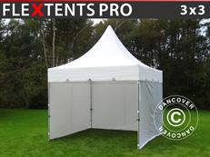 Tente pliable FleXtents PRO Peak Pagoda 3x3m Blanc, Incl. 4 parois latérales