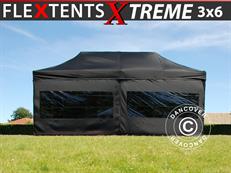 Faltzelt FleXtents Xtreme 50 3x6m Schwarz, mit 6 Seitenwänden