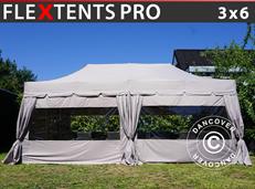 Pop up gazebo FleXtents PRO "Peaked" 3x6 m Latte, incl. 6 sidewalls and 6 decorative curtains