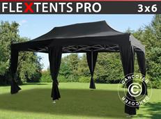 Pop up gazebo FleXtents PRO 3x6 m Black, incl. 6 decorative curtains