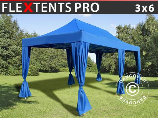 Tente pliante FleXtents PRO 3x6m Bleu, incl. 6 rideaux decoratifs Tente pliante FleXtents PRO 3x6m Bleu, incl. 6 rideaux decoratifs