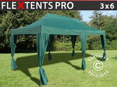 Pop up gazebo FleXtents PRO 3x6 m Green, incl. 6 decorative curtains