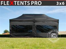 Faltzelt FleXtents PRO 3x6m Schwarz, mit 6 Seitenwänden