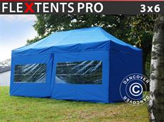 Faltzelt FleXtents PRO 3x6m Blau, mit 6 Seitenwänden
