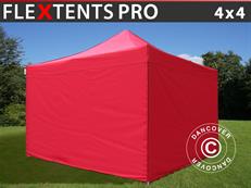 Tente pliante FleXtents PRO 4x4m Rouge, avec 4 cotés