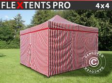 Tente pliante FleXtents PRO 4x4m Rayé, avec 4 cotés