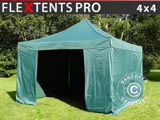 Tente pliante FleXtents PRO 4x4m Vert, avec 4 cotés