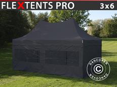 Faltzelt FleXtents PRO Peak Pagoda 3x6m Schwarz, mit 6 Seitenwänden