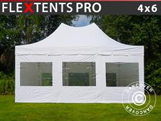 Tente pliante FleXtents PRO Peak Pagoda 4x6m Blanc, Incl. 8 parois latérales