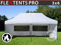Faltzelt FleXtents PRO 3x6m Weiß, Flammenhemmend, mit 6 Seitenwänden