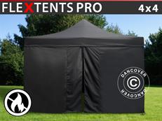 Pop up gazebo FleXtents PRO 4x4 m Black, Flame retardant, incl. 4 sidewalls