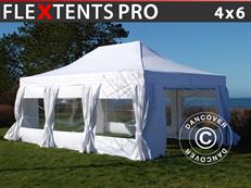 Carpa plegable FleXtents PRO 4x6m Blanco, incl. 8 lados & cortinas decorativas