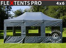 Vouwtent FleXtents PRO 4x6m Grijs, inkl. 8 Zijwanden