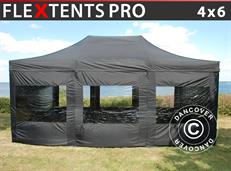 Vouwtent FleXtents PRO 4x6m Zwart, inkl. 8 zijwanden