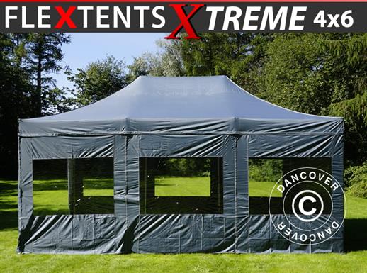 Tente pliante FleXtents Xtreme 4x6m Gris, avec 8 cotés Tente pliante FleXtents Xtreme 4x6m Gris, avec 8 cotés