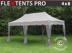 Pop up gazebo FleXtents PRO "Peaked" 4x8 m Latte, incl. 6 decorative curtains