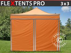 Tente pliante FleXtents PRO, Tente de chantier 3x3m Orange réfléchissant, avec 4 cotés