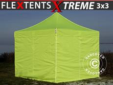 Tenda Dobrável FleXtents Xtreme 50 3x3m Amarelo néon/verde, incl. 4 paredes laterais