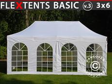 Faltzelt FleXtents Basic v.3, 3x6m Weiß, mit 4 Seitenwänden