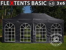 Faltzelt FleXtents Basic v.3, 3x6m Schwarz, mit 4 Seitenwänden