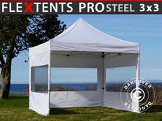 Pop up gazebo FleXtents PRO Steel 3x3 m White, incl. 4 sidewalls