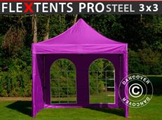 Tente pliante FleXtents PRO Steel 3x3m Violet, avec 4 cotés