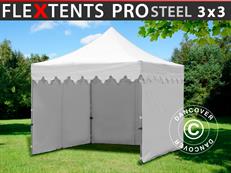 Faltzelt FleXtents PRO Steel "Morocco" 3x3m Weiß, mit 4 Seitenwänden