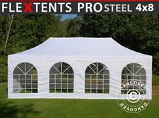 Carpa plegable FleXtents PRO Steel Vintage Style 4x8m Blanco, incl. 6 lados