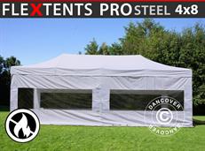 Pop up gazebo FleXtents PRO Steel 4x8 m White, Flame retardant, incl. 6 sidewalls