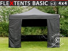 Tenda Dobrável FleXtents Basic v.3, 4x4m Preto, incl. 4 paredes laterais