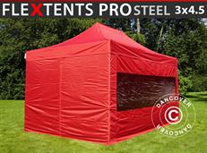 Carpa plegable FleXtents PRO Steel 3x4,5m, Rojo, Incl. 4 lados