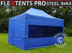 Carpa plegable FleXtents PRO Steel 3x4,5m, Azul, Incl. 4 lados