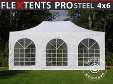 Gazebo pieghevole FleXtents PRO Steel Vintage Style 4x6m Bianco, inclusi 8 fianchi