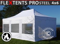 Namiot Ekspresowy FleXtents PRO Steel 4x6m Biały, Ogniotrwale, mq 8 ściany boczne