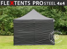 Pop up gazebo FleXtents PRO Steel 4x4 m Black, incl. 4 sidewalls