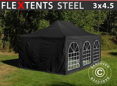 Pop up gazebo FleXtents Steel 3x4.5 m, Black, incl. 4 sidewalls