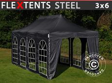 Faltzelt FleXtents Steel 3x6m Schwarz, mit 4 Seitenwänden