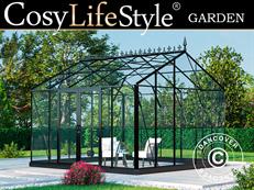 Orangerie, gewächshaus aus Glas 13,8m², 3,73x3,71x3,16m mit Sockel und Dach, Schwarz