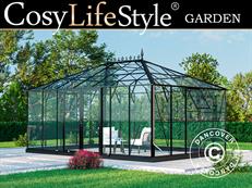 Orangerie, Gewächshaus aus Glass 19m², 5,14x3,71x3,15m mit Sockel und Aufsatz, Schwarz