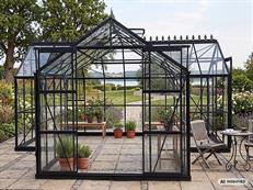 Orangeria lasista, 21,3m², 4,61x4,62x2,48m jalustalla, musta