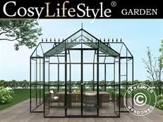 Orangerie aus Glas 10,37m², 3,7x3,04x2,8m mit Sockel und Aufsatz, Schwarz