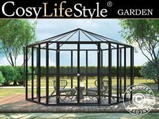 Sechseckige Orangerie aus Glas 8,42m², 3,12x3,6x2,42m, Schwarz