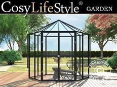 Sechseckige Orangerie aus Glas 3,74m², 2,08x2,4x2,32m, Schwarz