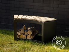 Banc incurvé avec rangement en bois, 37,8x90,2x48cm, Noir/Bois