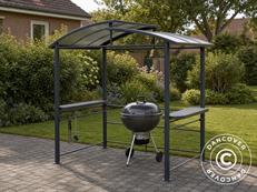 Barbecue pavilion Luna avec toit en polycarbonate, 2,4x1,5x2,3m, Gris foncé