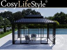 Tuinpaviljoen Santa Fe met zijwanden en schuifdeuren, 3x4,25m, Zwart