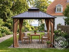 Pavillon Santa Fe Steel+ mit Vorhängen und Moskitonetz, 3x3m, Braun